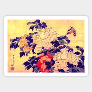 "Peonies and Butterflies", by Katsushika Hokusai (1832) TECHNICOLOR REMASTERED Sticker